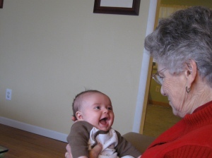 Laughing at Great Grandma when we were in St. Louis!